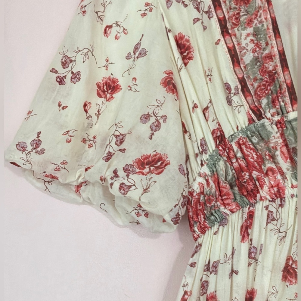 Free People Lysette Midi Dress in Tea Combo Size XS Bohemian Gypsy Indian Cotton - Picture 8 of 11